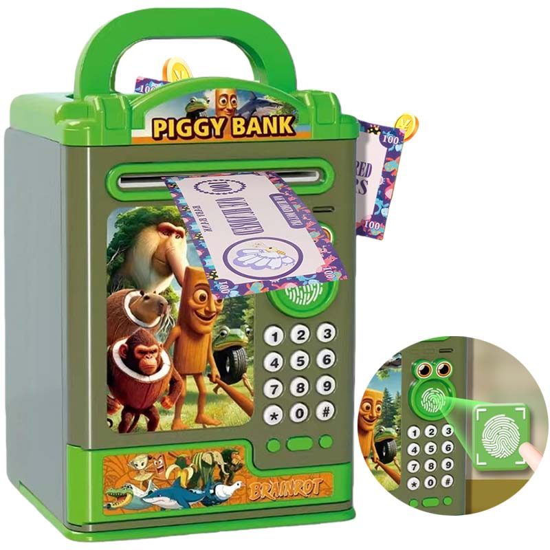 Italian Brainrot Tung Electronic Piggy Bank Anime Safe Coins Cash Saving Money Box Password Counter