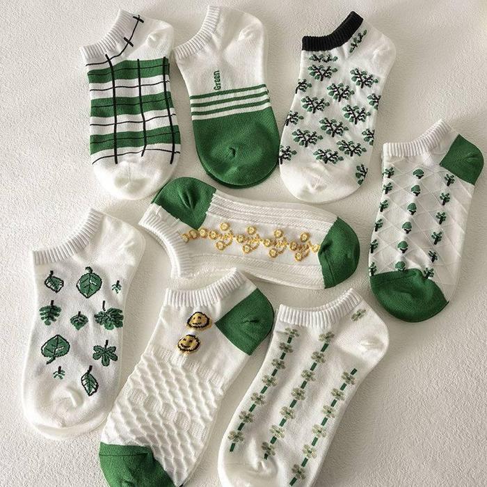 Kaos Kaki Wanita Motif Daun Daunan Hijau Kaos Kaki Gaya Jepang Import COD 780