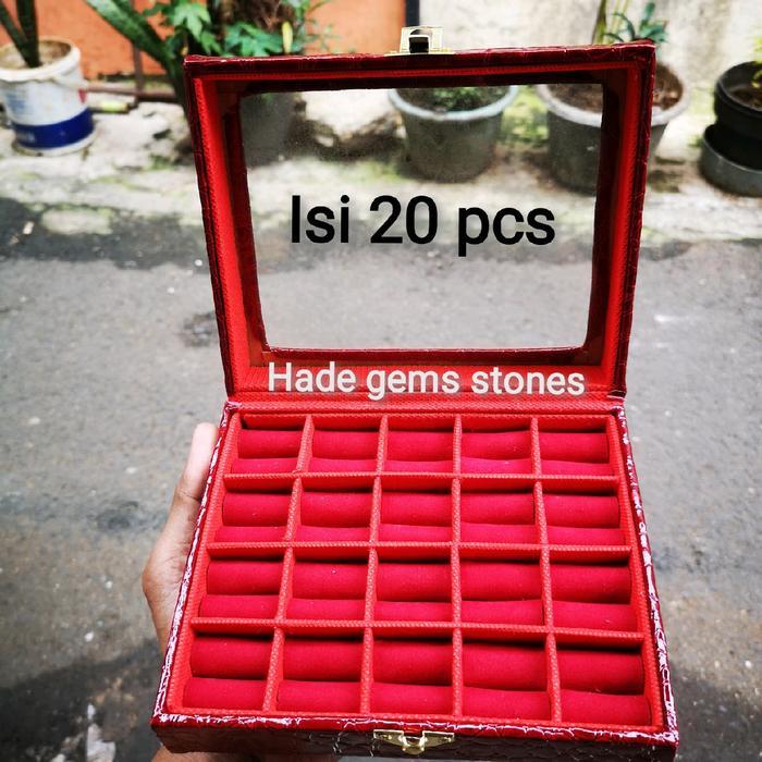 "New" Kotak cincin batu akik isi 20 pcs tutup kaca super mewah ORIGINAL
