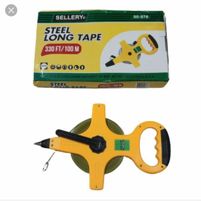 Meteran Roll Tancap Sellery 55576 100M Plat Baja Steel 100 Meter