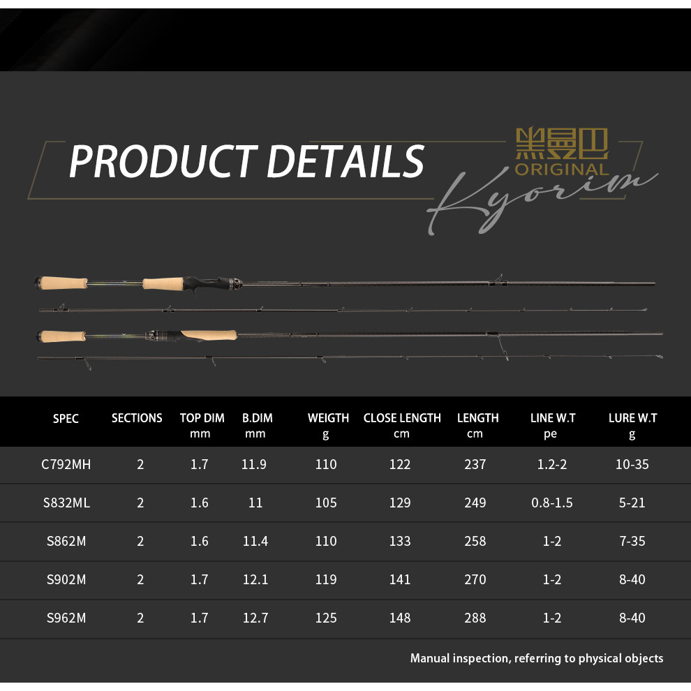 KYORIM ULTINA3 ZANDER Fishing Lure Rod,2 Sections,FUJI SIC Guide,Carbon Reel Seat,Spinning Casting