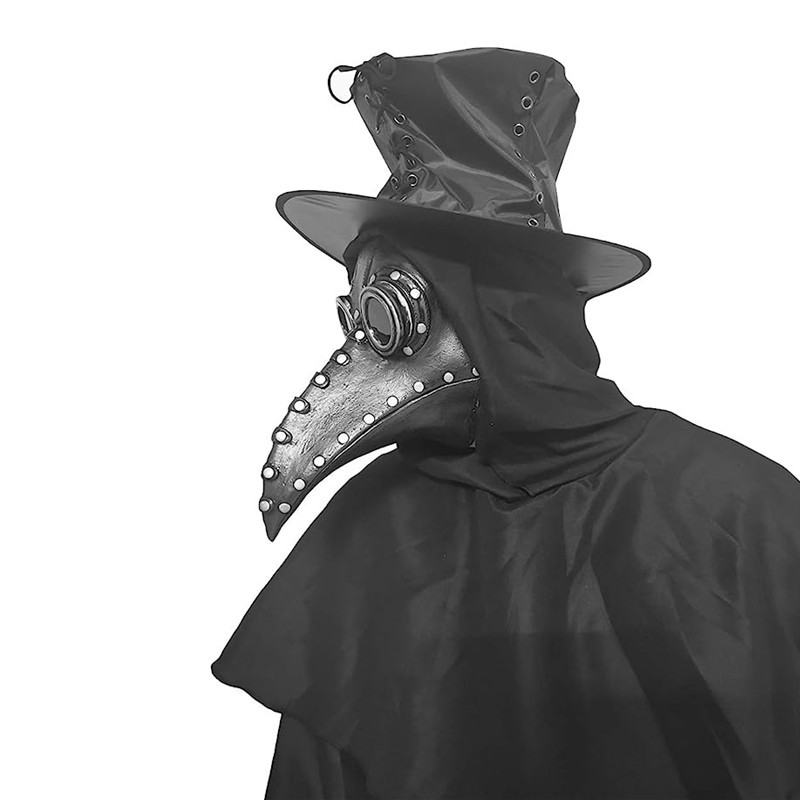 5Pc Black Rubber Plague Doctor Mask Long Nose D Beek Steam Gas Latex Face Mask Halloween Cosplay