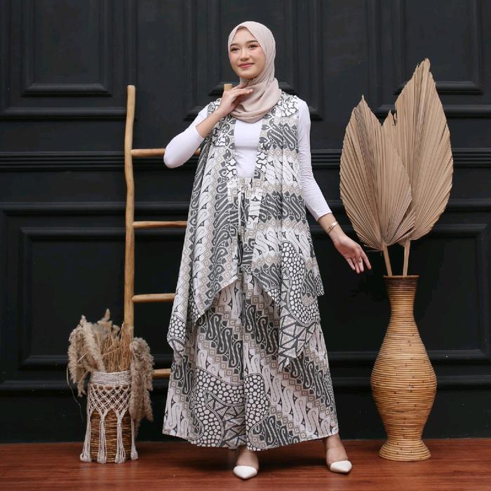 ONE SET CARDIGAN CELANA JUMBO BATIK CELANA PANJANG WANITA SET PREMIUM CARDIGAN OUTER LOUNGEWEAR