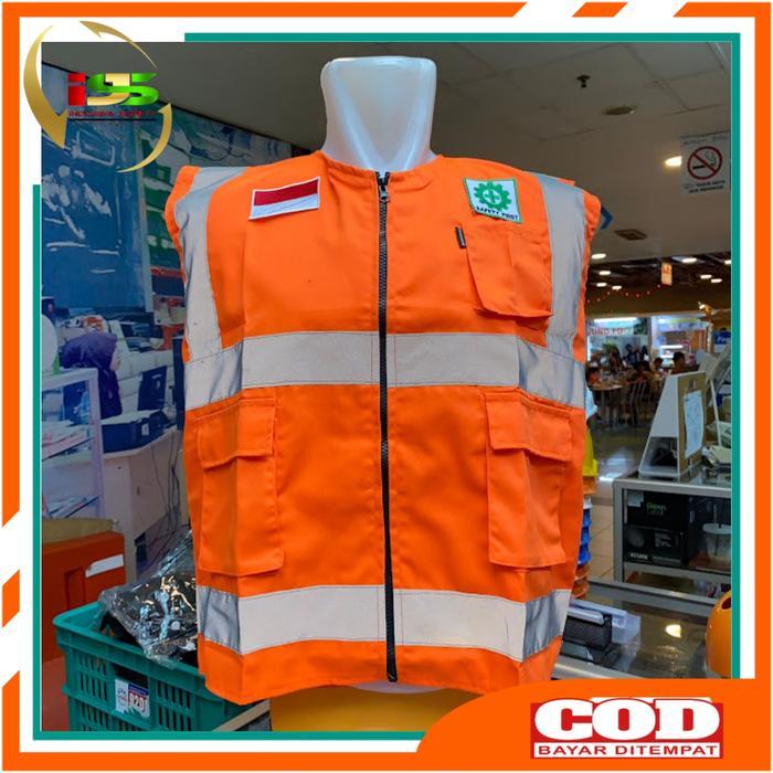 Rompi Safety Proyek Bahan Kain Drill Orange / Rompi Safety Lapangan / Safety Vest K3