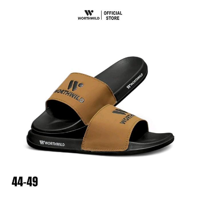 Aerostreet - Sandal Pria Big Size 44-49 Shizu Ii Selop Black Tan Sendal Slide Cowok Anti Slip Nyaman