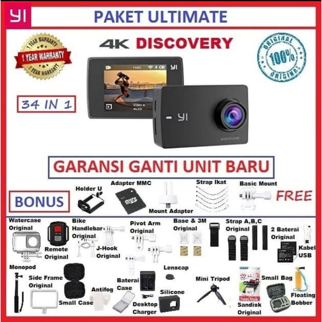 paket kamera xiaomi yi 4k discovery action cam original garansi resmi xiaomi 4k action cam camera de