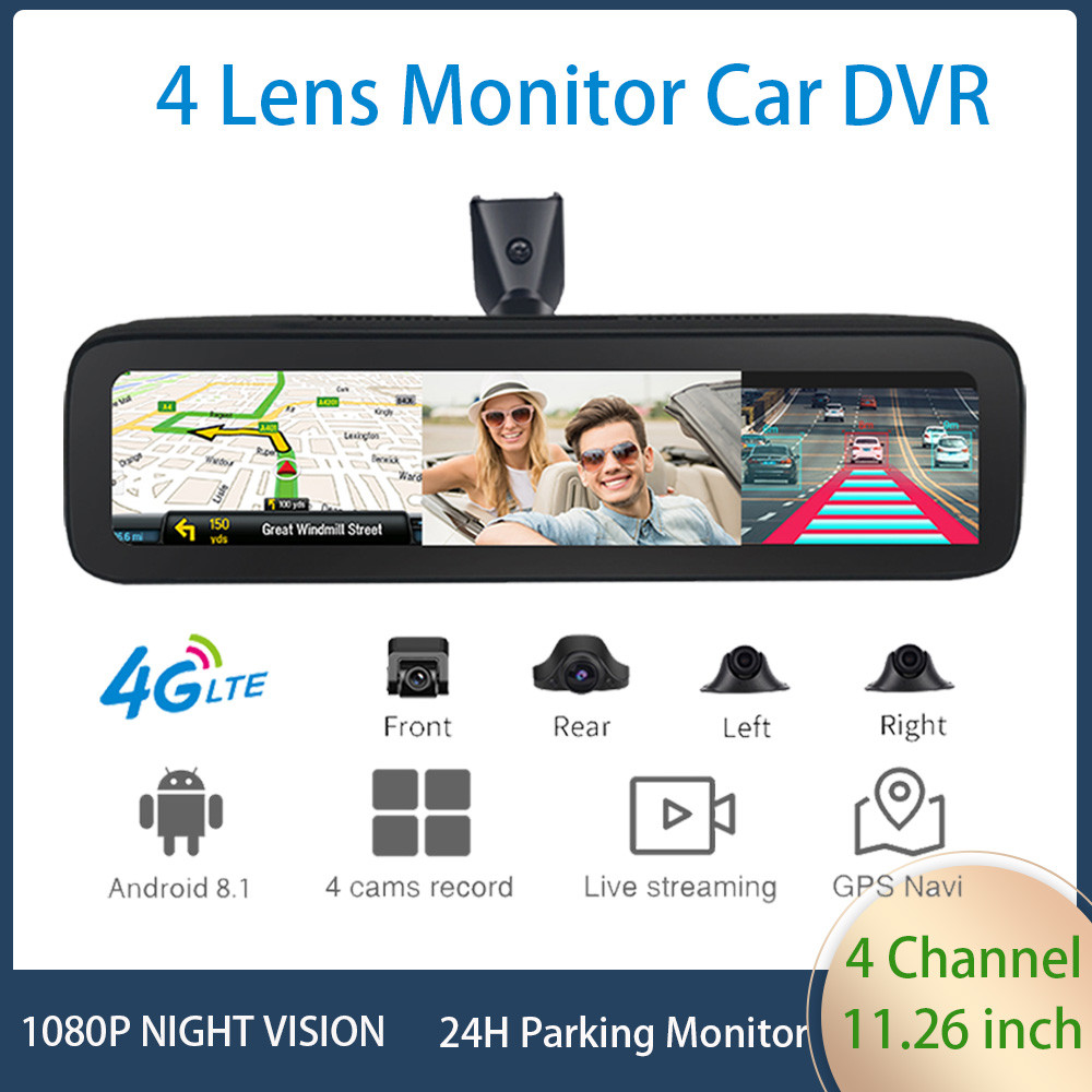 Support 4G Android Dash Cam 2GB+32GB 4 Lens 11.25" Mirror Cameras HD 1080P Auto Camera GPS WIFI ADAS