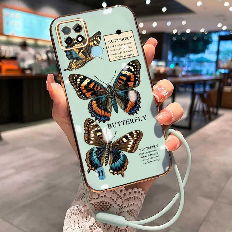 Casing Hp Untuk Realme C21 C21Y C25Y Case Casing Kupu-kupu berwarna pola plating shell HP Kasing Sil
