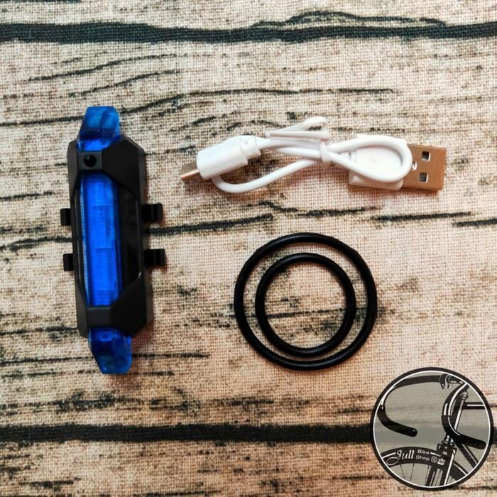 "New" Lampu belakang sepeda led charger rechargeable cas terang merah biru putih mtb lipat anak bmx