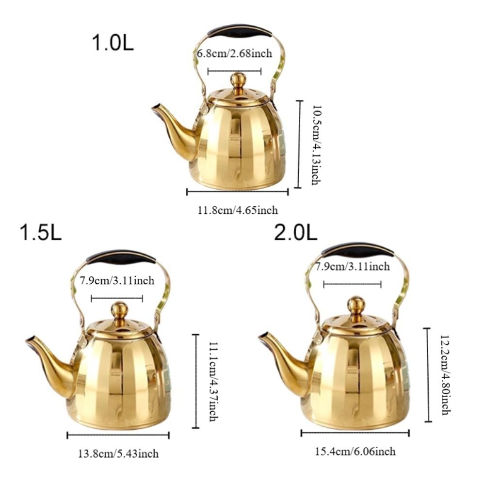 1/1.5/2L Restaurant Tea Kettle Stainless Steel Scald-proof Handle Flower Teapot Removable Infuser
