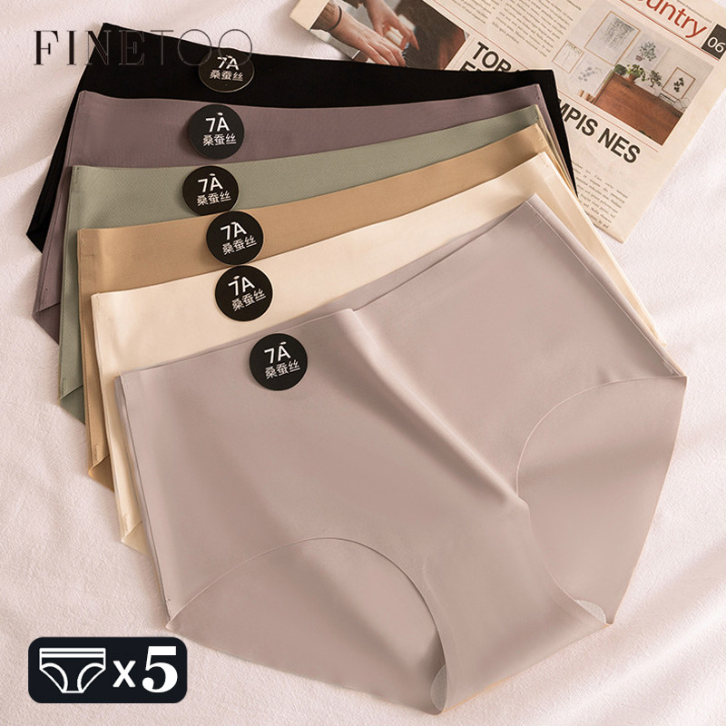 Finetoo 5Pcs Seamless Mulberry Silk Underwear Ultral Thin Women'S Panties Sexy High Elastic