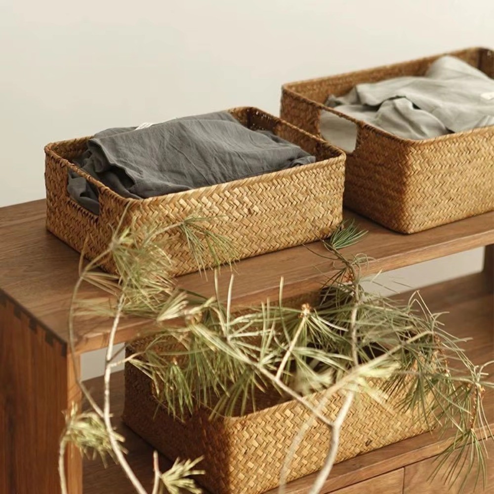 Natural Rattan Rattan Storage Basket Breathable with Handles Room Organization Basket Vegetables