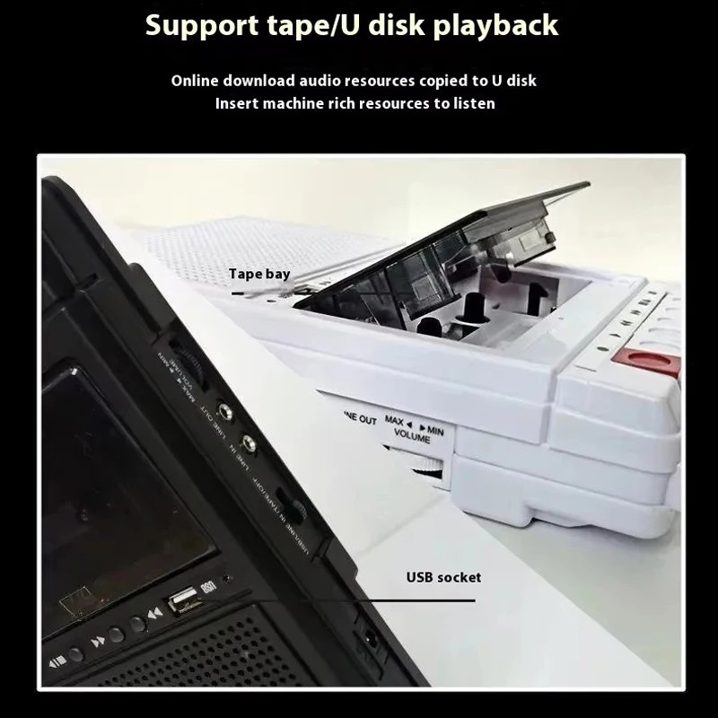 Portable Cassette Tape Recorder Cassette Tape Deck with Built-in Bluetooth Speakers Multi-function