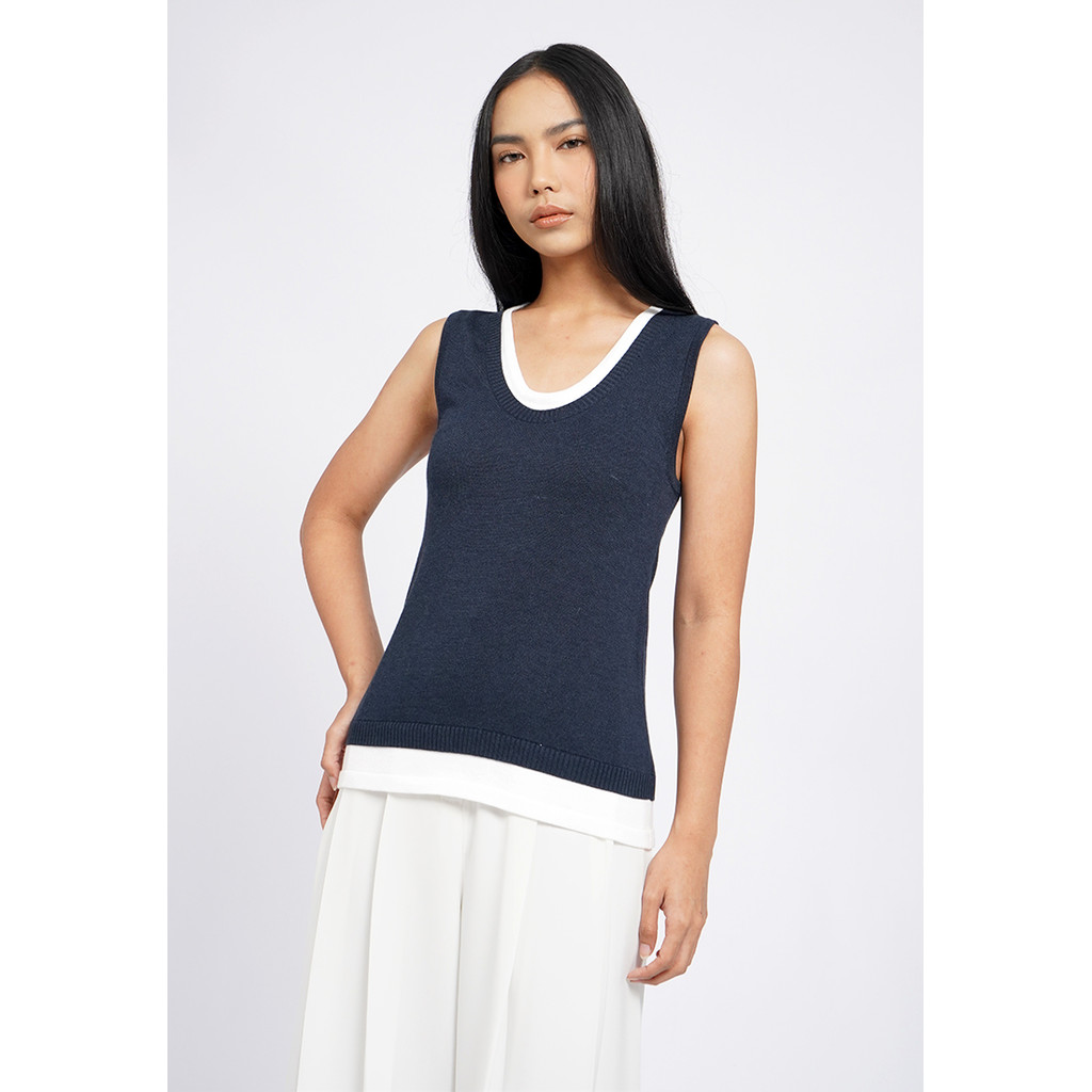 Executive Layered Scoop Neck Tank Top Navy