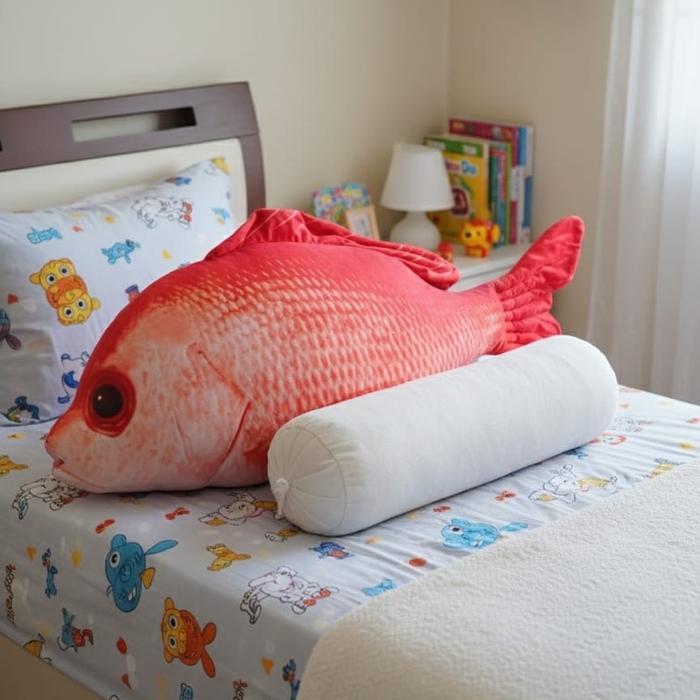 Miniso Toys - Superjumbo Bantal Boneka Ikan Unik Ukuran 100Cm Hadiah Ulang Tahun Mainan Anak Lucu