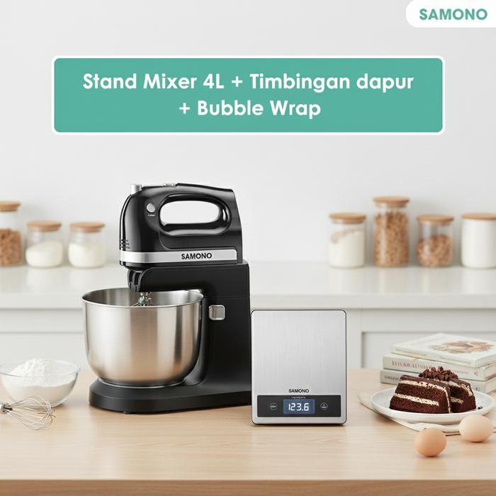 SAMONO Stand Mixer Kue dan Roti 4L Low Watt Hand Mikser Pengaduk Adonan Donat Mixser Baking 300W 5 K