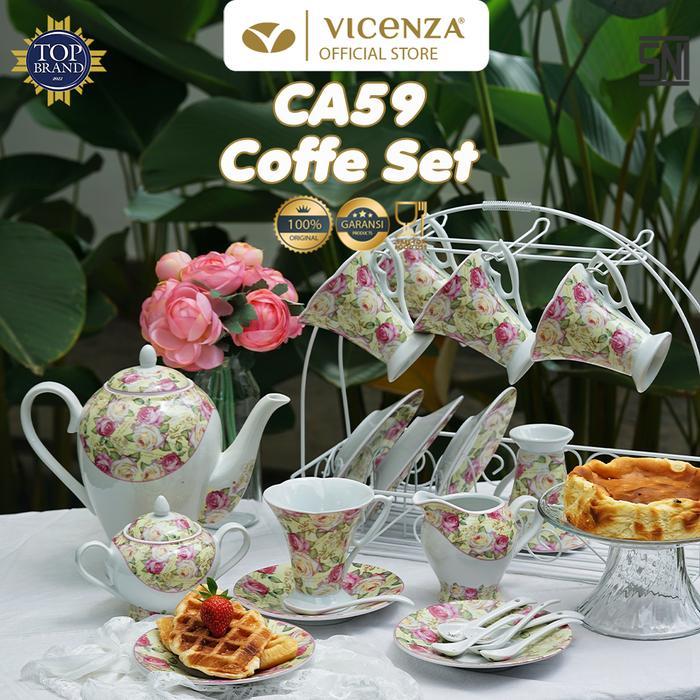 VICENZA CANGKIR KOPI SET DENGAN TEKO DAN RAK BESI CA59