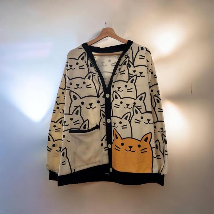 OUTER WANITA LUCU IMUT - KOREAN STYLE MOCCA CAT - JAKET KARDIGAN Casual Fleece