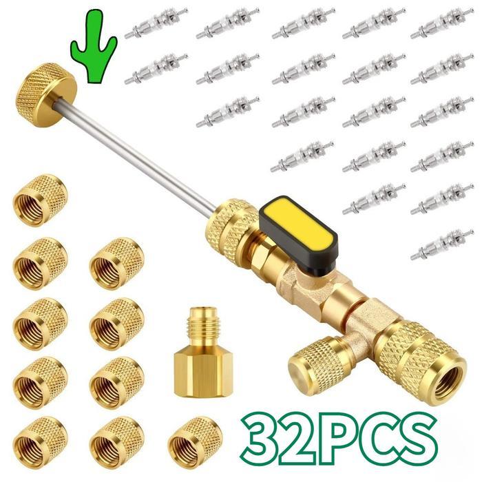 SALE 32PCS R22 R410 R32 Alat Cabut Buka Pentil Ac Rumah Split Tanpa Buang Freon Valve Core Remover