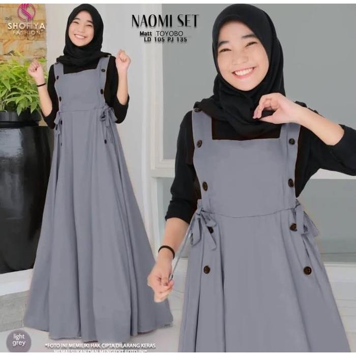 TERLARIS Girls' Islamic Clothing NAOMI SET OVERALL + INNER KAOS SPANDEK / Gamis anak tanggung
