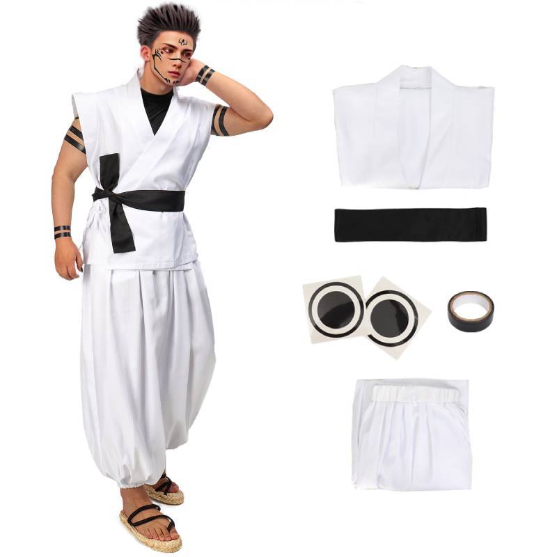 Dazcos Ryomen Sukuna Costume White Kung Fu Suit With Tattoo Ryomen Sukuna As Megumi Shoown Cosplay