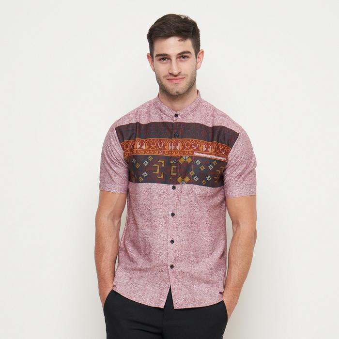 Baju Muslim Pria Kemeja Koko Kerah Shanghai Lengan Pendek Warna Lilac Olrm192