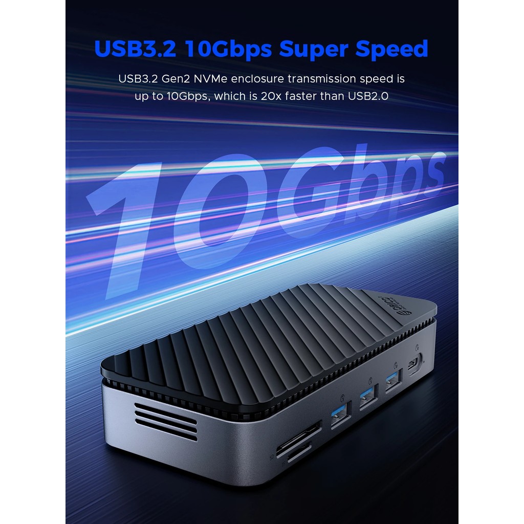 ORICO M2P11 USB C Display HUB with Cooling Fan M.2 NVMe SATA SSD Enclosure External 10Gbps HDMI-Com