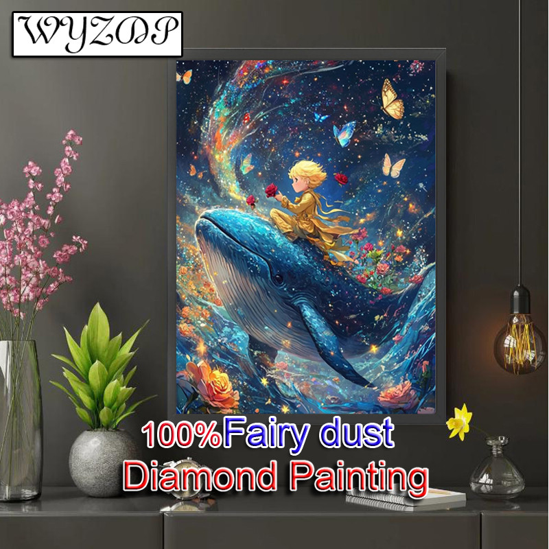 WYZDP Diy 100% Fairy Dust Diamond Painting Kit Prince on the Whale Square Diamond Stitch AB Diamond