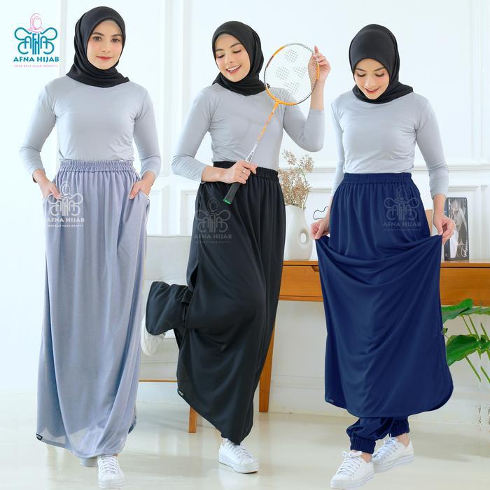 terlaris Afna Hilya Rok Celana Olahraga Jogger Training Wanita Muslimah Skirt Panjang Polos 100% ori