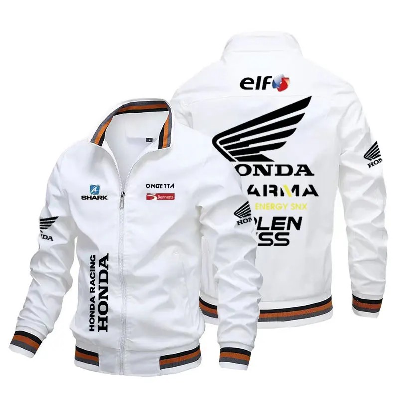 A Honda motorcycle jacket with Honda Red Wing and HRC logos, tailored for men's sportswear and