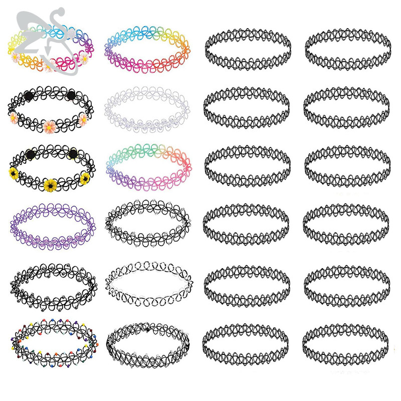 Zs 12Pcs Vintage Stretch Choker Necklace Lady Girl Tattoo Choker Necklace Gothic Elastic Necklaces