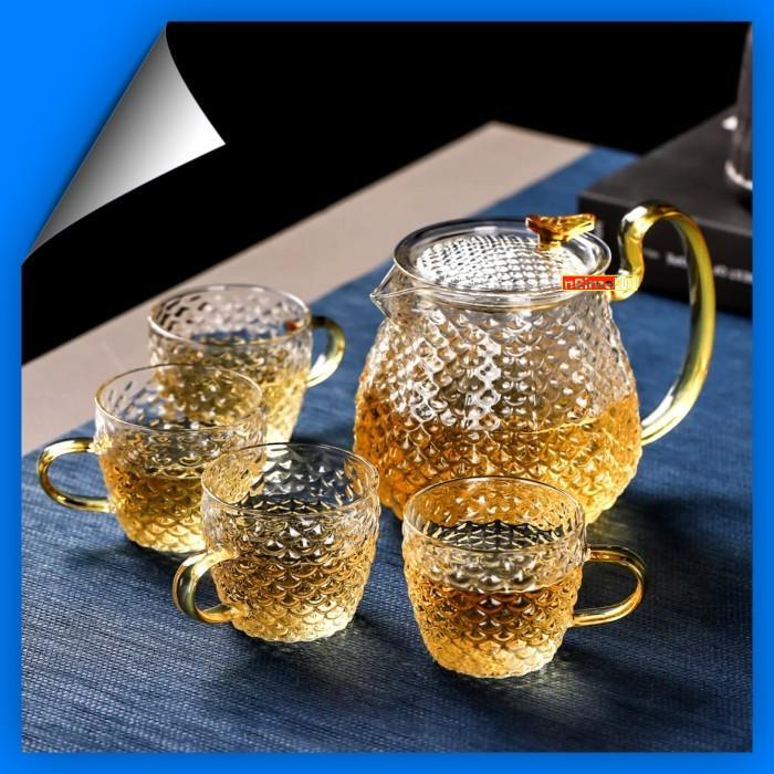 Vicenza Luminarc - Teko Dan Cangkir Teh Kaca Dengan Saringan Set Teapot Glass Kettle Cup