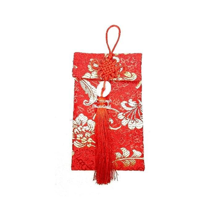 SALE Angpao Imlek Bahan Kain - Angpao Kain Motif Oriental Merah Sulur Gold TERMURAH