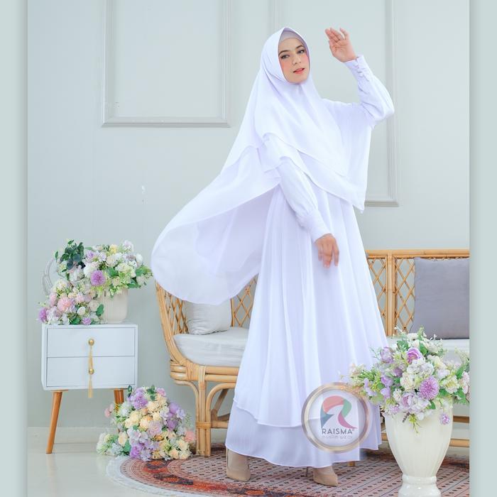 GAMIS PUTIH SYARI SET KHIMAR WARNA PUTIH / HITAM / BW / GAMIS UMROH