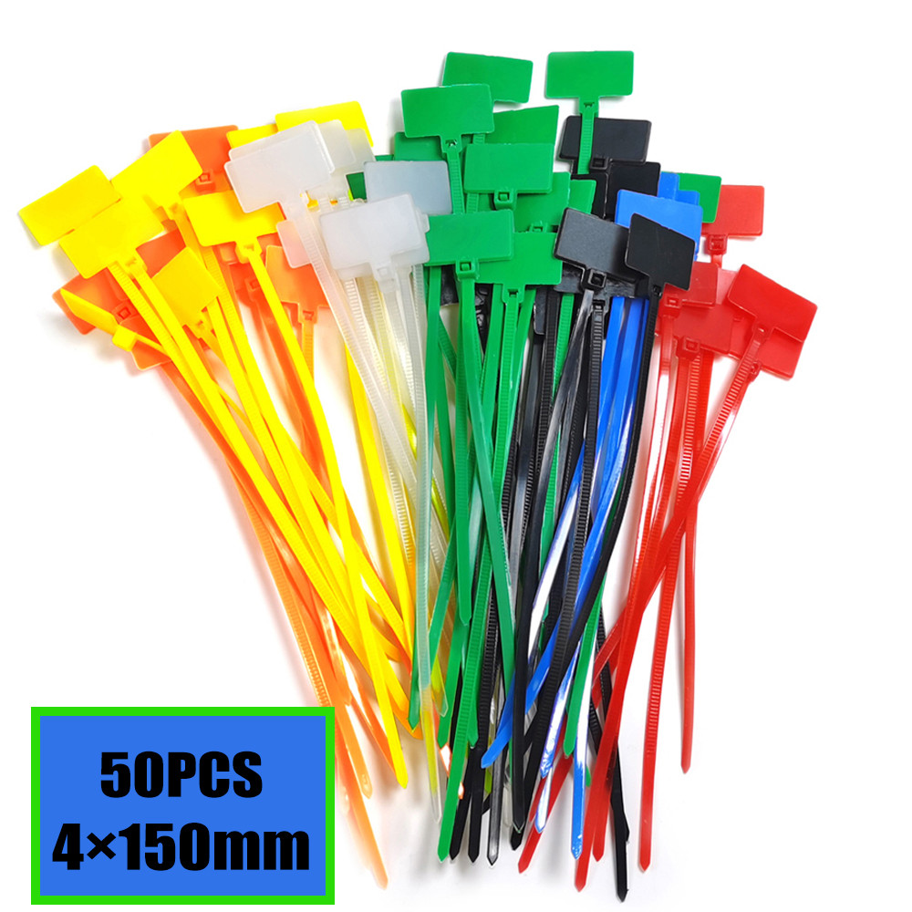 50Pcs Easy Mark 4*150Mm Nylon Cable Ties Tag Labels Plastic Loop Ties Markers Cable Tag Self-Locking