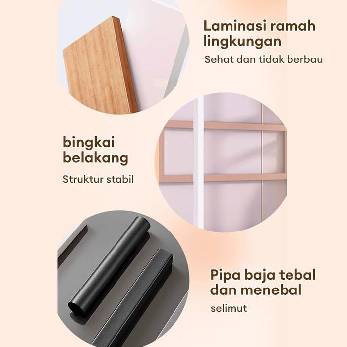 FUFU Lemari Gantungan Baju Multifungsi Rak Penyimpanan Pakaian Kayu dan Besi - Hemat Ruang, Praktis