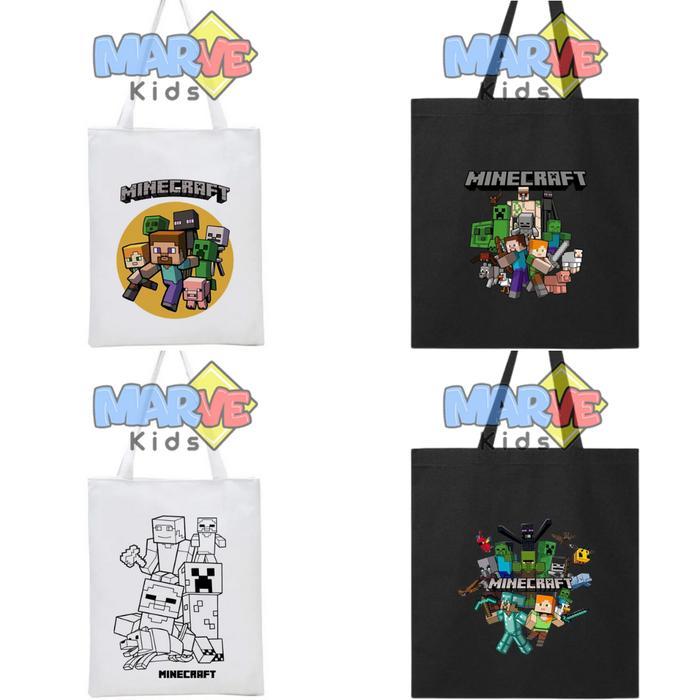 Totebag Tote Bag Minecraft Lucu Goodie Bag Souvenir Ulang Tahun Ultah Tas Kanvas Tas Ransel Anak