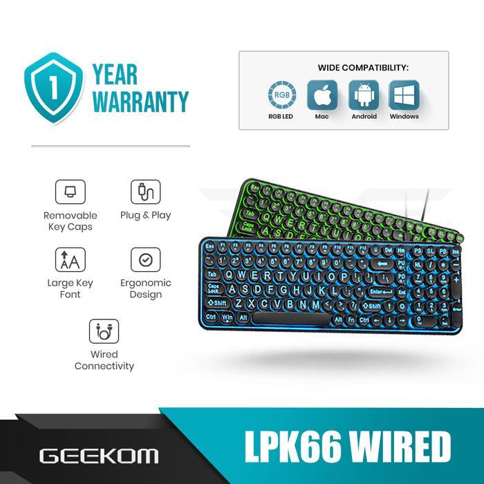 Geekom Keyboard Wired Usb Lpk66 7-Color Backlit Windows Pc/Laptop Cetak Besar Plug And Play