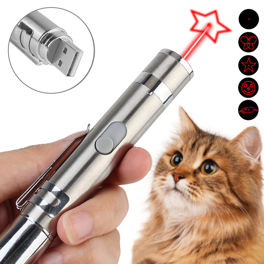 Mini Laser Pointer Pen Laser Cat Teaser Stick USB Rechargeable Red Light + White Torch Light + UV Fl