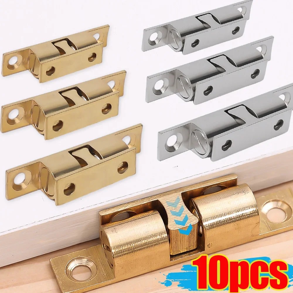 1/10pcs Brass Double Roller Latches Furniture Door Spring Ball Catch Latch Cabinet Closet Adjustable