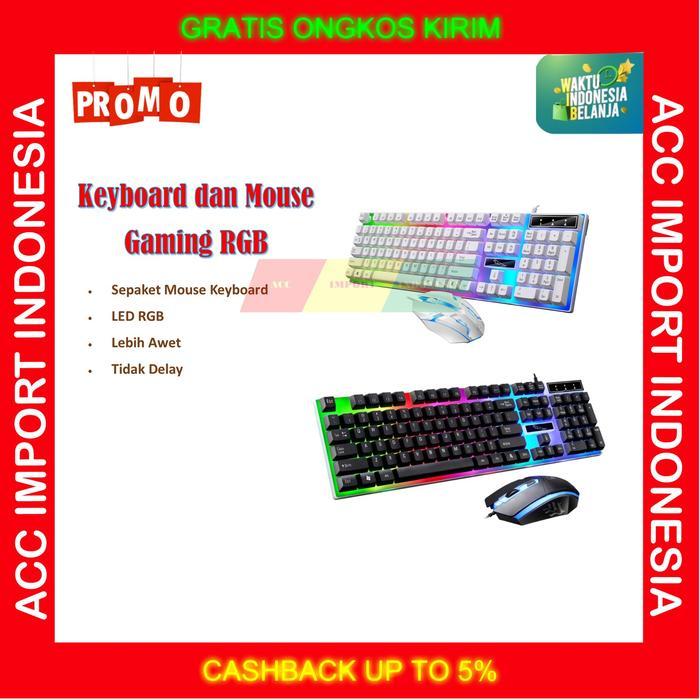 Keyboard + Mouse Gaming Putih RGB Lampu Gamer Laptop PC Backlight TV