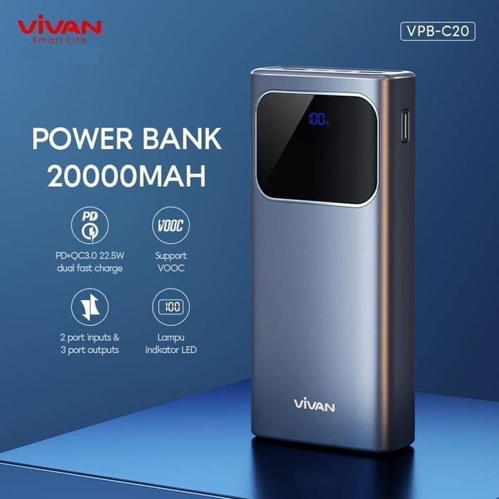 Powerbank Vivan Vpb-C20 20000 Mah 3 Output Fast Charging - Original