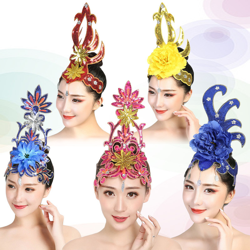 Women Yangko Folk Dance Tiara Dance Classical Dance Head Flower Headdress Opening Dance Show Stage