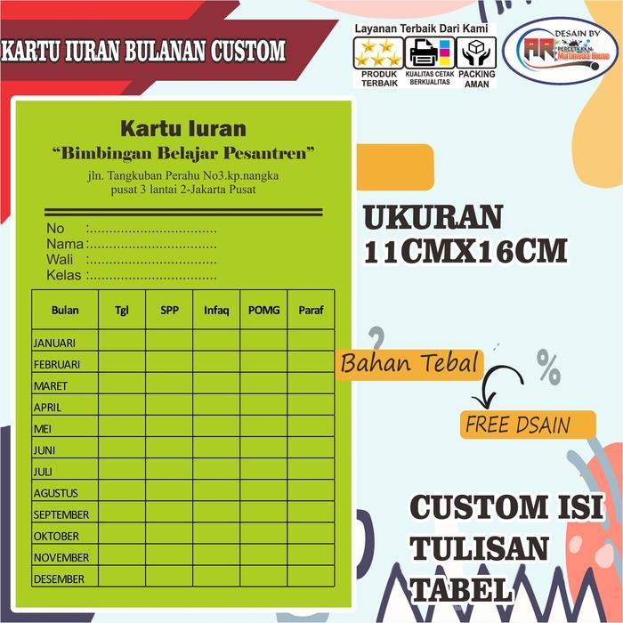 CETAK KARTU IURAN SPP IURAN RT INFAQ ANGSURAN ARISAN ABSENSI IURAN NGAJI SUMBANGAN IURAN BIMBEL
