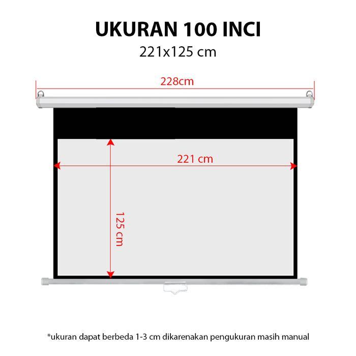 LAYAR SCREEN PROYEKTOR GANTUNG MANUAL GULUNG OTOMATIS 100 - 120 INCH 16:9 SCREEN LAYAR PROJECTOR