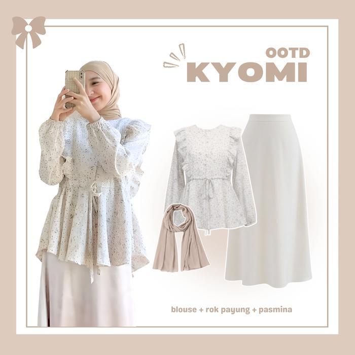 Setelan Kyomi Outfit Set [ Blouse + Rok Payung + Pasmina ] One Set Korean Style Ootd Fashion Wanita