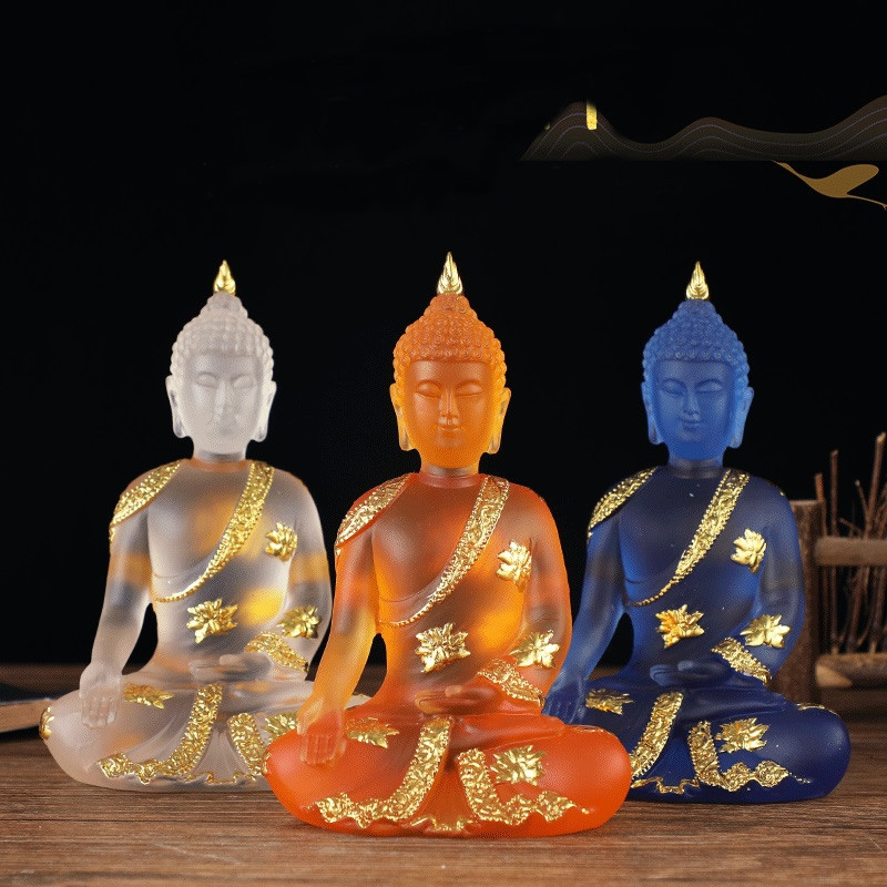Patung Buddha Duduk Transparan Gerakan Zen Patung Resin Buddha Thailand Ornamen Dekorasi Feng Shui K