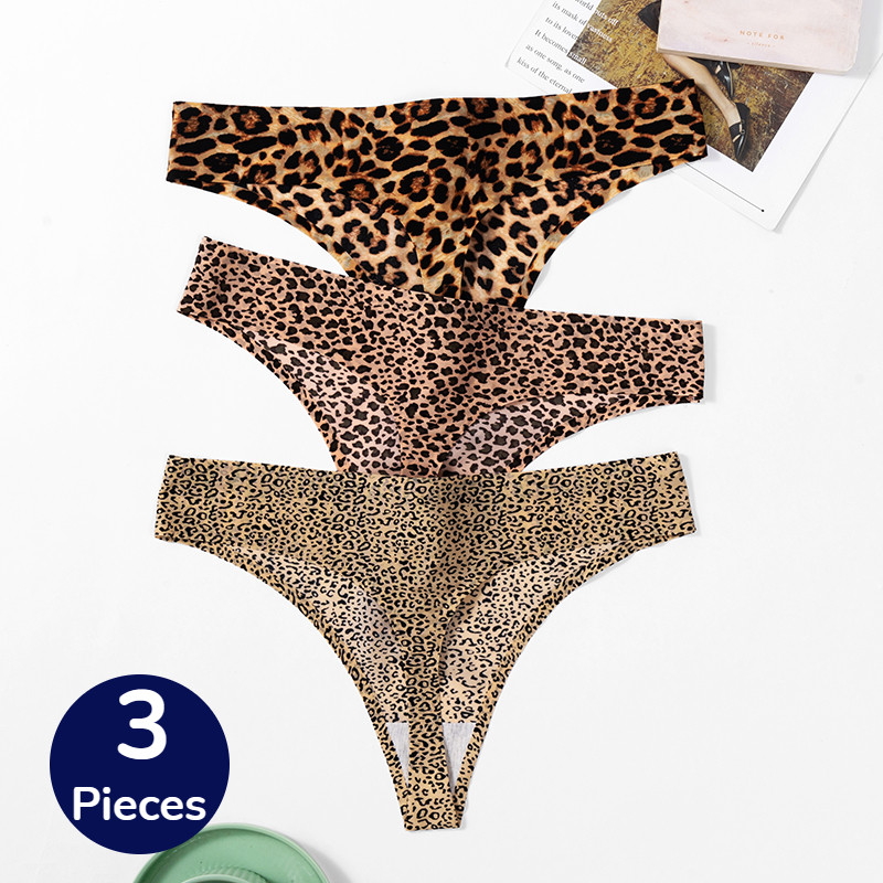 Bzel 3Pcs/Set Women'S Panties Fashion Leopard Thongs Woman Seamless Underwear Sexy Lingerie