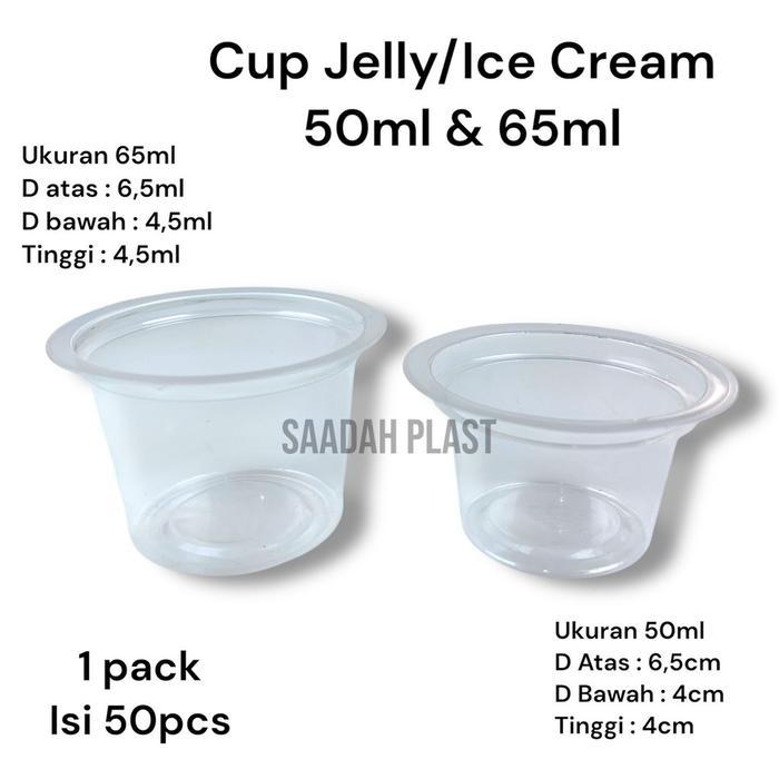 (ISI 50) Gelas Jelly Plastik 50ml 65ml Tutup Cup Bening Kecil Agar Puding