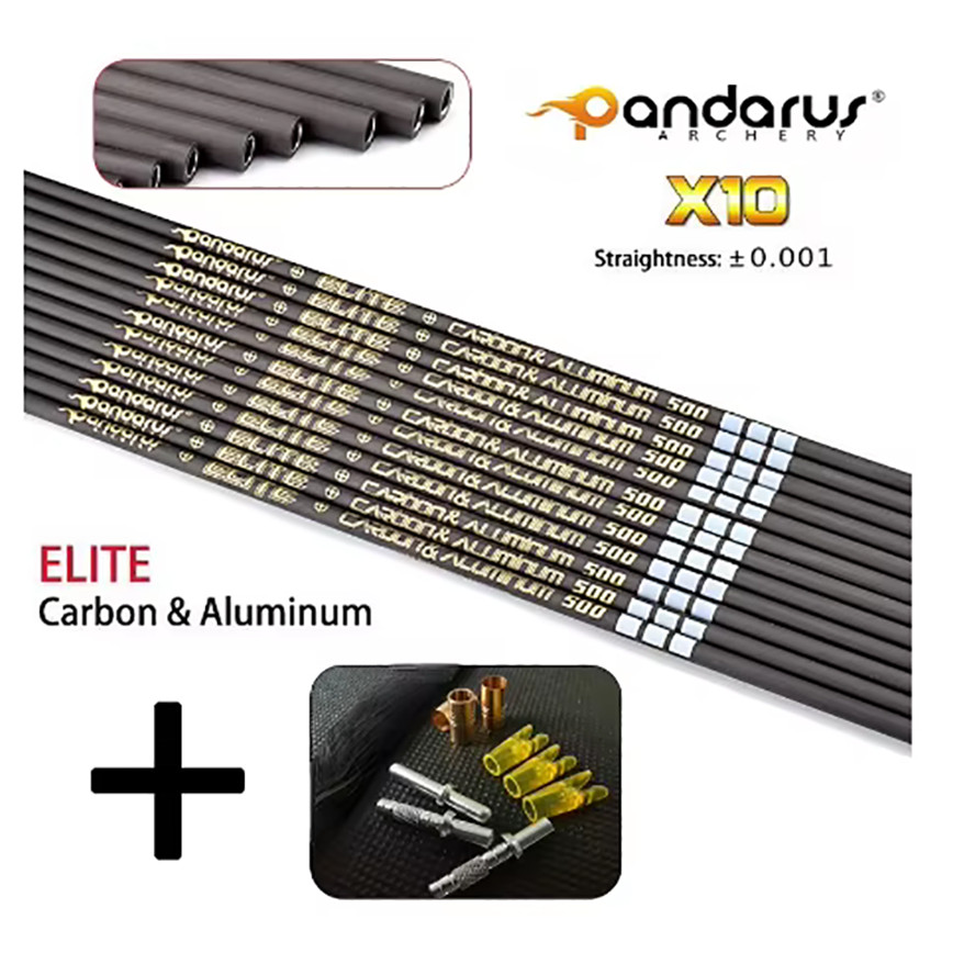 6/12pcs Pandarus ELITE ID3.2mm X10 Carbon Aluminum Gold Logo Arrow Shaft Spine350-1000 Competition